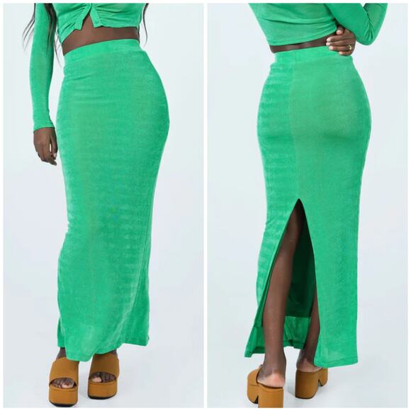 Princess Polly Amelia Midi Skirt Stretch Pull On Green 4 - Picture 1 of 8